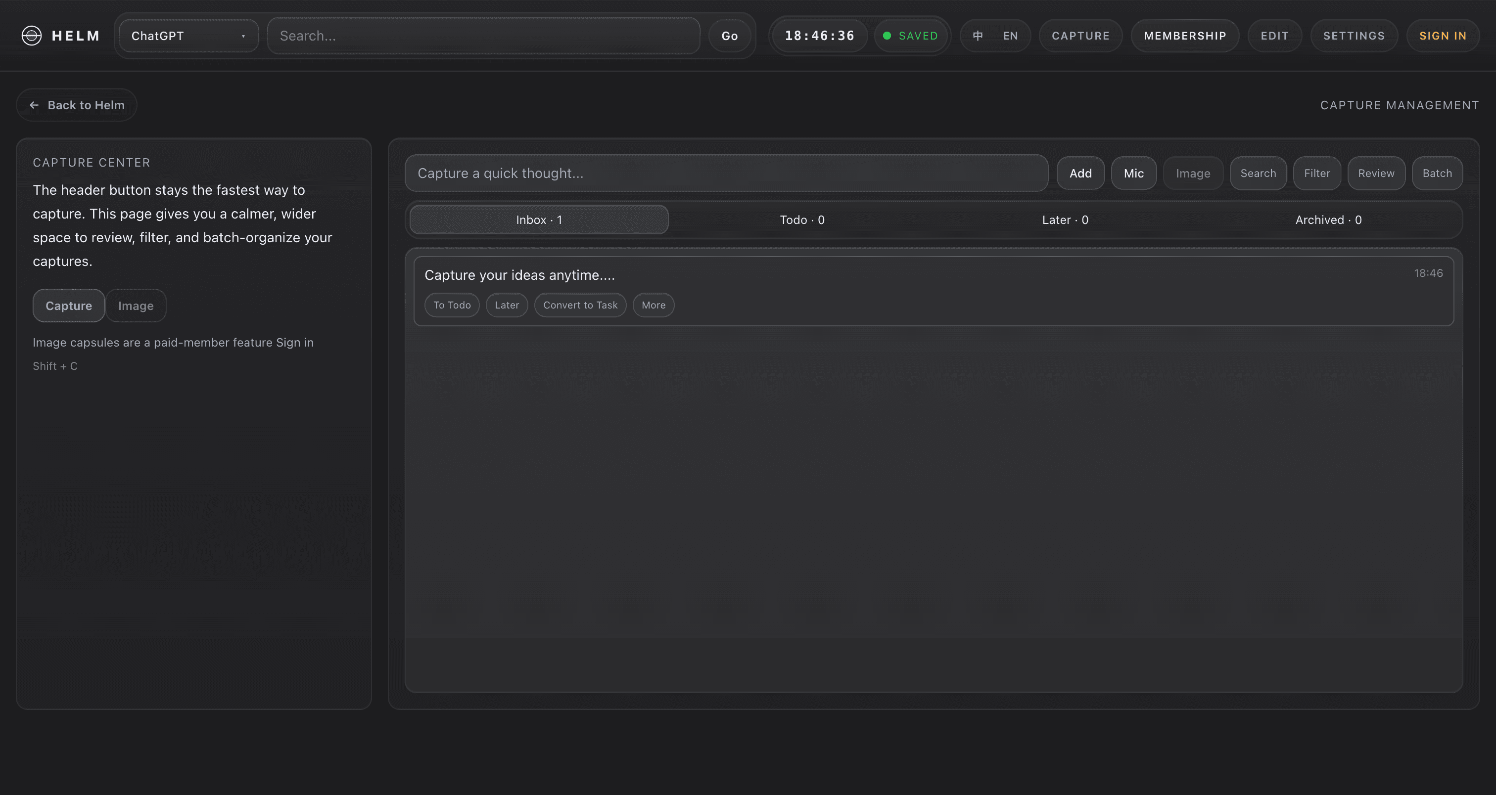 Helm day one experience screenshot