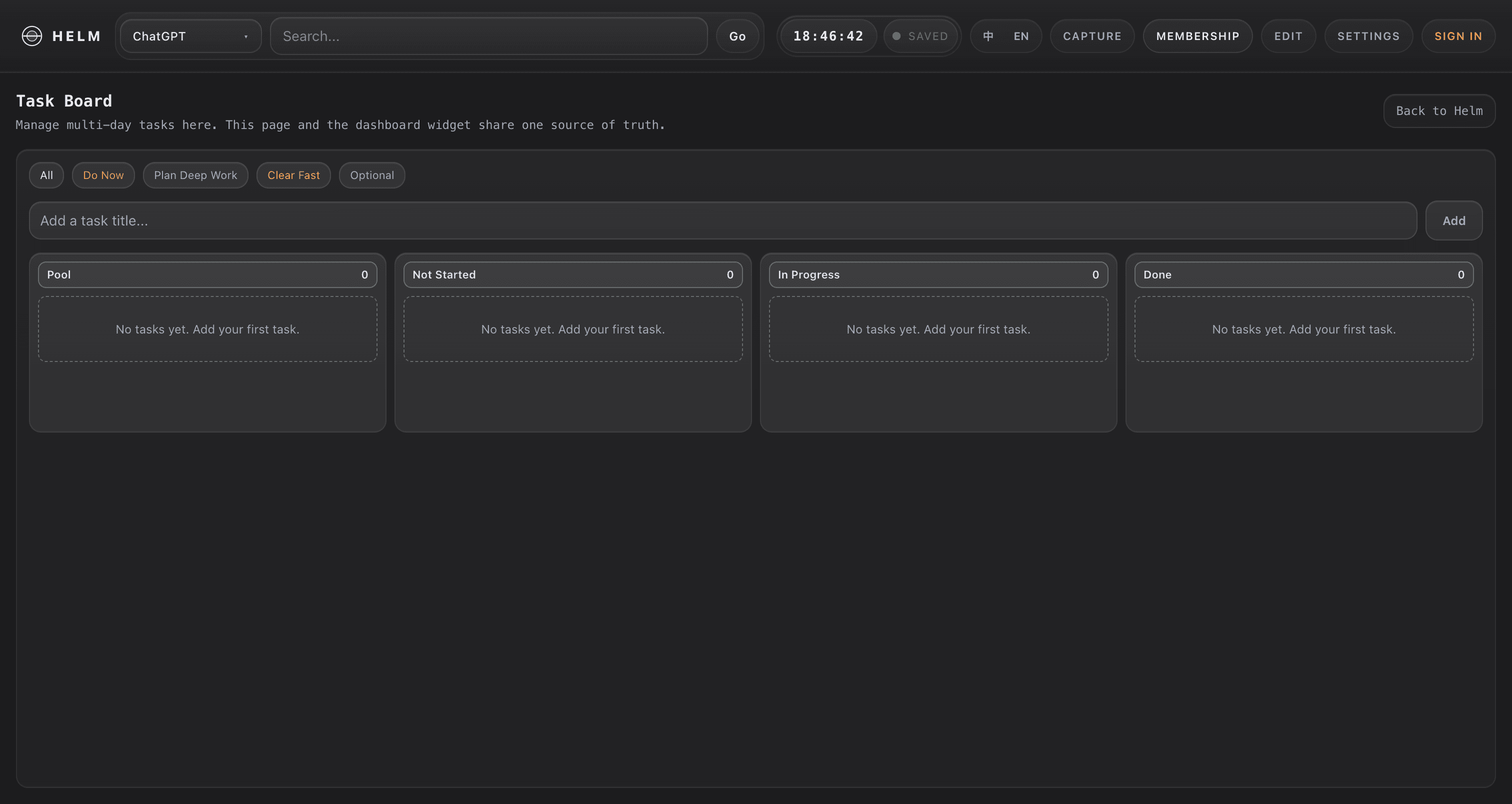 Helm task board screenshot